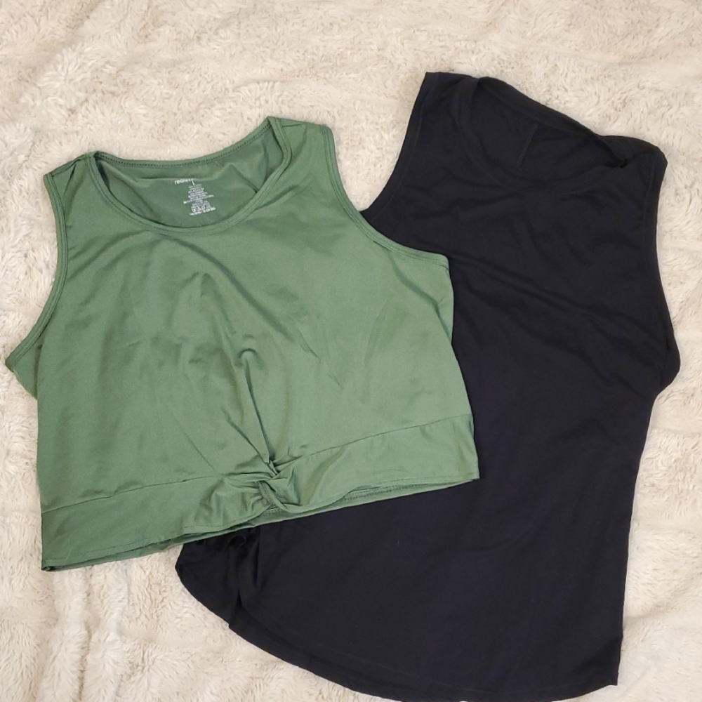 Bundle Of 2 Athletic Tank Tops Black Green Cropped L